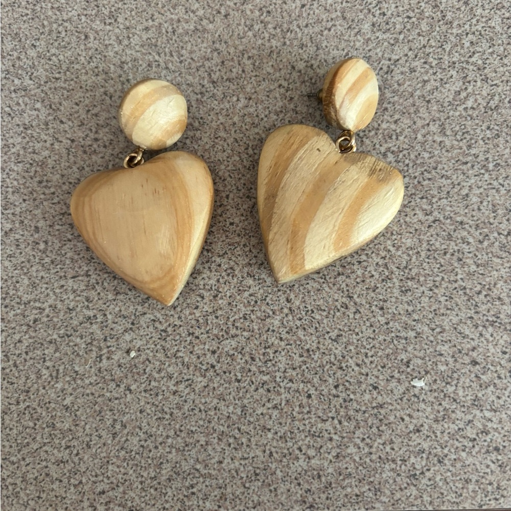 Wooden Heart Drop Earrings